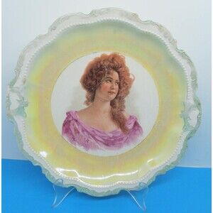 Crescent K China 10 1/2" Hand Painted Portrait Of A Woman Vintage Plate